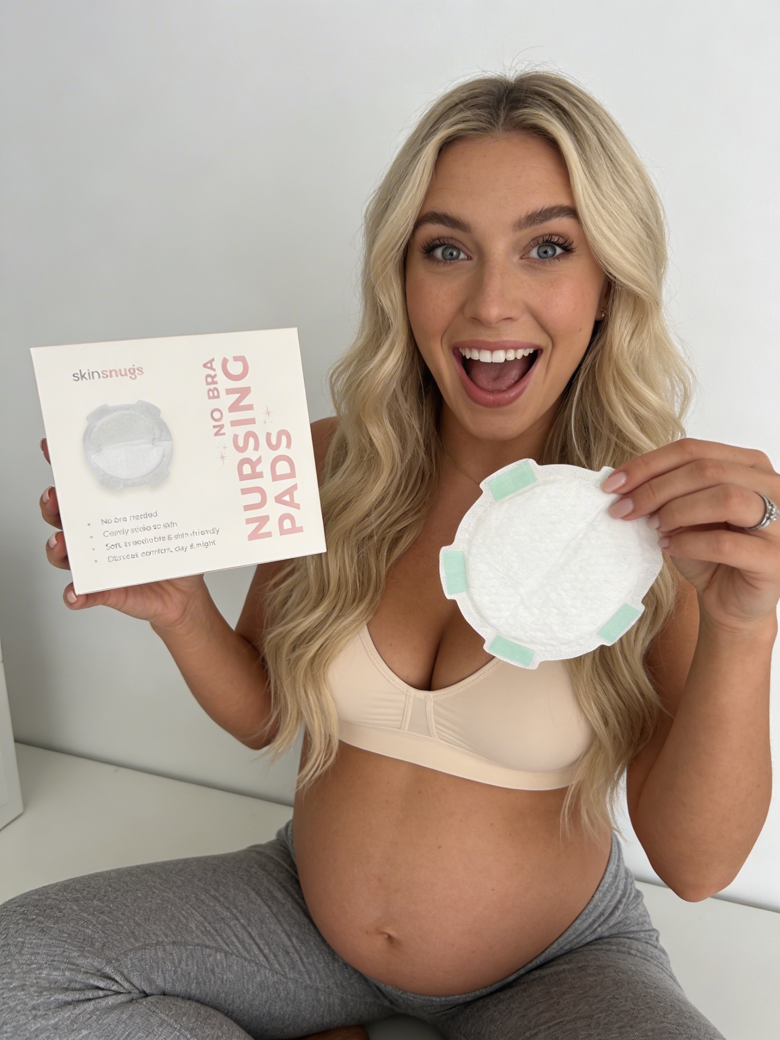 Pregnant Woman Presenting No-Bra Nursing Pads